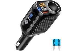 QIDOE Cigarette Lighter Splitter, 2-Socket USB C Car Charger Adapter Type C Multi Power Outlet 12V/24V 150W DC with LED Voltmeter Switch Dual USB Port