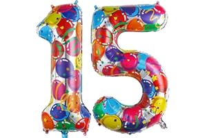 Vthoviwa 40 Zoll/18 Farbens Luftballon Zahlen 15/51 Farbenfrohe, Helium Luftballon 15/51. Geburtstag Foil Ballon, 0123456789,10-19,20-25,30,40,50,60,70,80,90, Folienballon 15/51 Party Dekoration