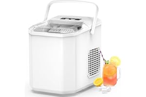 FOOING Eiswürfelmaschine Mini Tragbar,15kg/24h, Kompakt Eiswürfelbereiter Maschinen Arbeitsplatte,6-Minuten-Schnelleis-Maschine,Selbstreinigende ice maker für Zuhause, Weiß
