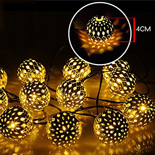 SunJas 20 LEDs 4,8 Meter Solar Outdoor Lichterketten Wasserdicht Lampe Leuchte mit Marokko-Ball Design Innen- und Außen Weihnachtsbeleuchtung für Garten Patio Party Hochzeit Weihnachten (20 Leds warmweiß) - 4