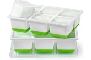 JRISBO Silicone Bac a Glacon avec Couvercle, 6 CM Grand Bac à Glaçons XXL Moule Glacons Sans BPA & Faciles à Retirer, Gros Glaçon Ice Cube Tray pour Cocktails Whisky (2 VERT)