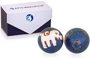 AFH WEBSHOP Meditation Qi-Gong-Kugel Paar mit Klangwerk | Klangkugeln | Yin Yan | Design ELEFANT BLAU (Ø: 45 mm)