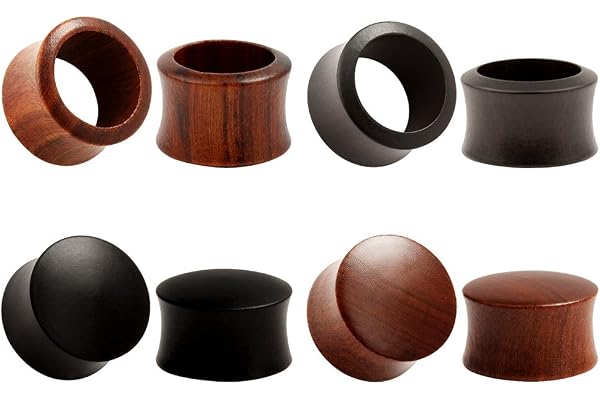 KUBOOZ (4 Paires ensemble) Nature bois de santal Ebony Bouchons d'oreilles Tunnels Jauges civière Piercings