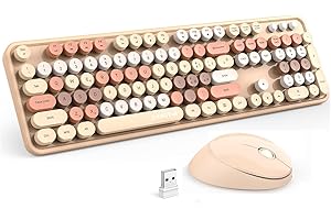 Zienstar-Set Tastiera e Mouse Wireless (Layout Italiano),Tasti Rotondi Retrò,Multicolore-Marrone