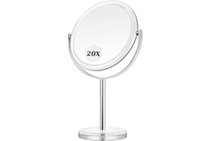 MIYADIVA Miroir de Maquillage grossissant,Double Face 1X et 20X avec Support,Miroir de Table avec Rotation à 360° pour la Salle de Bain ou la Chambre à Coucher