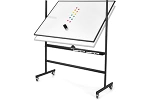 ‎COSTWAY COSTWAY mobiles Whiteboard mit Ständer, 90 x 120 cm, Doppelseitige Magnettafel Höheverstellbar & 360° drehbar, magnetische Weißtafel mit Rollen, Whiteboard Abwischbar Beschreibar inkl. Zubehör