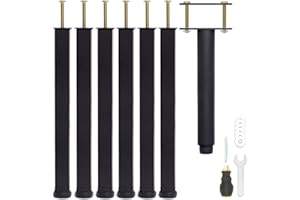 HAOMEO Pied de Lit 35 cm à Visser, Pied Sommier à Lattes Universel, Reglable en Hauteur, Metal, Carré + Rond, Boulons M8, pour le Cadre Métallique d’un Sommier Adulte, Noir, Lot de 7 (6 Latéraux + 1 Central)