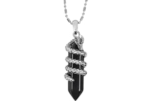 Nupuyai Vintage Crystal Point Necklace for Women, Amulet Dragon Wrapped Hexagonal Crystal Stone Pendulum Pendant with Chain