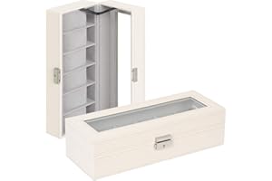 HAITRAL 6 Slot Leather Watch Box Display Case Organizer，Watch Holder Boxes,Elegant Watch Box for Men and Women for Jewelry, Bracelets, Necklaces,Champagne