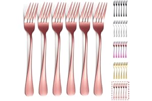 Kyraton Fourchette à dîner en or rose 6 pièces, fourchettes en acier inoxydable de 20cm, argenterie plaquée titane or rose, fourchettes en cuivre, lot de 6