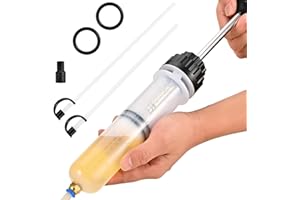 Veszoen Seringue a Huile 200ml Huile Aspiration Seringue, Pompe Vidange Huile Moteur avec 2 Tuyaux et Une Paire D'anneaux en Caoutchouc de Rechange pour Liquide de Frein et Huiles de Transmission