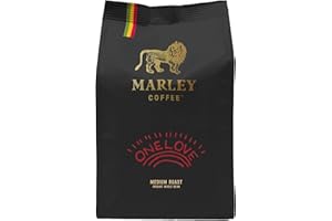 One Love de Marley Coffee, grains de café, biologique bio, torréfaction moyenne, de la famille de Marley, 227 g Café en Grains