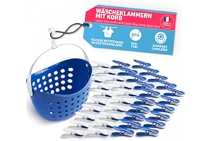 ‎CULICLEAN culiclean Wäscheklammern stabil ohne Abdruck Soft Clips mit Wäscheklammernkorb 40 Stück mit Wäscheklammernkorb/Classic Blue weiß weiß Classic Blue Korb Classic Blue Henkel weiß Korb statt Beutel