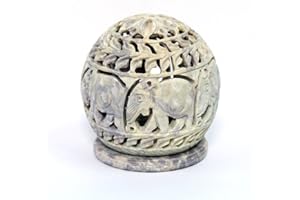 Stylla London® Soapstone - Portavelas votivo con Figuras de Elefante y zarcillos tallados en el Lateral y una Roseta en la Parte Superior de 10,6 x 95,8 cm
