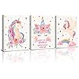KAIRNE Unicorn Canvas Wall Art Print Framed, Inspirational Quotes Unicorns Rainbow Art Poster for Girls Bedroom Nursery Decoration, Set of 3 11.8 X15.6inch Ready To Hang Unicorn Art Prints