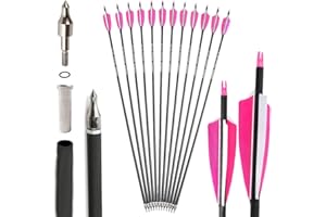 SHARROW 32" Freccia in Carbonio Spine 500 Freccia Carbonio Arco Frecce di in Carbonio con 4" Piume Naturali per Tiro con L'Arco Freccia Arco Lungo Ricurvo Arco Compound