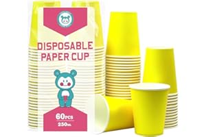Yuxitia Lot de 60 gobelets jetables en carton jaune pour fête de mariage, pique-nique, barbecue, voyage et événement, 236 ml (jaune)