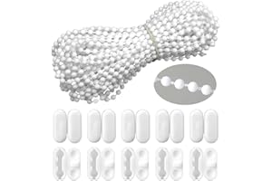 Hariendny 10 Meters (32.8 Feet) Roller Blind Bead Chain Replacement with Connectors, Roller Blind Cords, Venetian Blinds Cord for Roman Vertical Blind Chain, 10 Pcs Bead Chain Connectors (White)