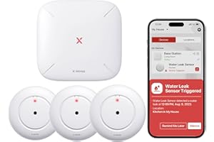 X-Sense Detector de Fugas de Agua Wi-Fi, Alarma Inteligente con Sensor de Agua, Ideal para Cocinas, Sótanos y Baños, 3 Detectores de Agua + 1 Estación Base Incluida, SWS54