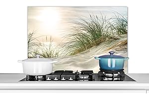 MuchoWow Credence Dunes - Îles des Wadden - Eau Fond de hotte 80x55 cm Credence Aluminium Plaque INOX de Cuisine