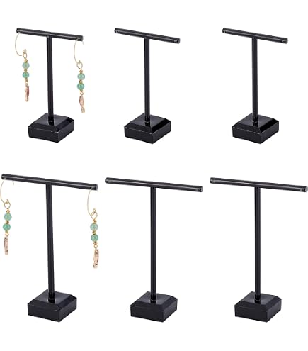 Jeffdad Espositore trasparente per orecchini, in acrilico, 6 pezzi, con barra a T, organizer per gioielli, per collane, bracciali, orecchini, oggetti di scena (trasparente