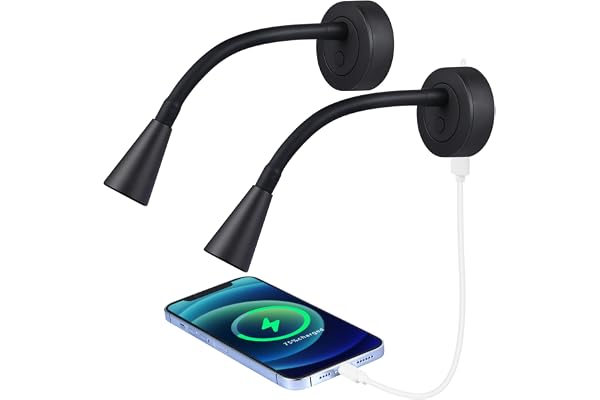 acegoo Lampe de Lecture 12V Camping-Car Bateau Dimmable 2 pièces, LED Murale de Chevet Col de Cygne Lumière DC 24V 3200K Noir avec USB pour Caravane Van Voiture Camion