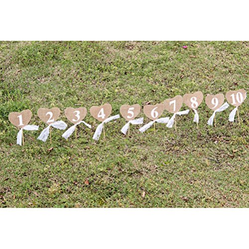 ULTNICE Hochzeit Tischnummern 1-10 Herz Form Banner Dekor mit Stick - 3