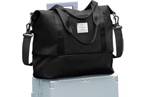 SEAFEW Sac de Voyage Femme Sac fourre-Tout de Sport Imperméable pour Week-End, Cabine Avion Ryanair Bagage Cabine 40x30x20 Easyjet 45x36x20 Extensible pour Travel Gym Danse,J1-Noir