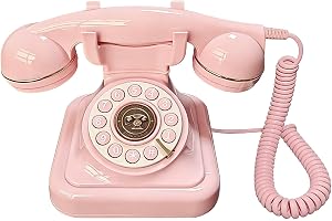Rosa vintage fast telefon, retro sladd telefon i europeisk stil, klassisk hemtelefon för kontorsdekor, bondgård, café, vardagsrum, skrivbordsskärm, 9,1 x 5,9 x 6,3 tum, 23 x 15 x 16 cm