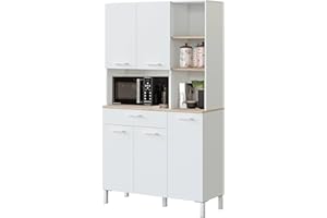 Habitdesign Mueble Auxiliar Cocina 5 Puertas + 1 Cajón, Modelo Kira, Acabado Blanco Artik y Roble Canadian, Medidas: 186 cm (Alto) x 108 cm (Ancho) x 40 cm (Fondo)