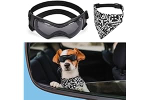 Adiwo Gafas para Perros, Gafas Impermeables para con Bandana, Gafas Sol Ajustables para Cachorros, Gafas para Resistentes Niebla y Arena para Mascotas Gafas Moto para Perros Pequeños y Medianos -S