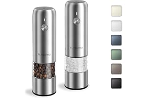 TLYSXPRO Mini Molinillo de Pimienta y Sal Eléctrico, Set de 2, Recargable por USB, Ajuste de Grosor Externo, Molinillo de Especias Compacto con Cepillo de Limpieza (Stainless Steel)