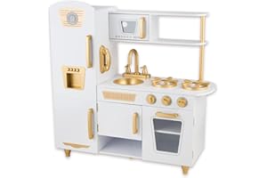 WOODENFUN Cuisine en bois rose pour enfants avec évier, cuisinière et four, cuisine de jeu en bois avec accessoires, pour enfants à partir de 3 ans (blanc)