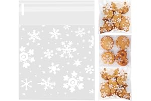 COLOFALLA 100pcs Bolsas Autoadhesivas Navidad Regalo Bolsita Celofán Navideña Copos de Nieve para Chuches Caramelos Galletas