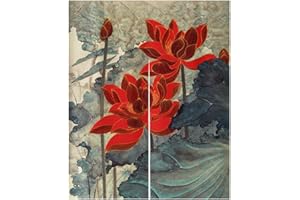 Hiseng Noren Tenda Giapponese della Porta Tappezzeria, Divisorio Stile Curtain Tapestry Cucina Ristorante Negozio Camera Doorway Corridoio Decorazione (Germoglio rosso,90x150cm)