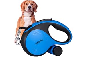 Edipets, Retractable Dog Lead, Extendable Dog Lead, 3, 5 and 8 Metres Long Flexible Tape for Training and Walking, for Small, Medium and Large Dogs (8 Metres, Blue/Grey)
