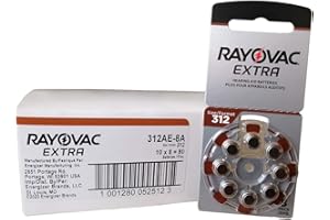 Rayovac - Pilas de audífono (tamaño 312, sin mercurio, 80 pilas)