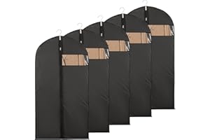 COGNITIVEX 5 Pcs 60 * 100cm Suit Bags Suit Covers Dust Proof Garment Bags for Men Travel with Zip Waterproof Anti-mite Breathable Garment Protectors for Dresses, Wedding Gowns Coats Storage and Travel (Black)