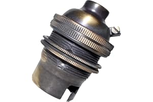 ART DECO EMPORIUM 1 Pack Traditional Earthed Solid Brass Lampholder with Shade Retaining Ring | Brushed Antique Finish - no lacquer | B22|B22D | Bayonet Cap