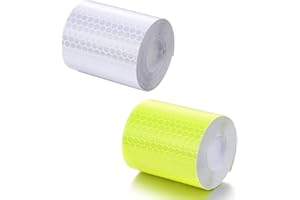 PUBIAO Reflective Tape, 2 Rolls 3M x 5CM Safety Tape Waterproof PVC Self-Adhesive Warning Stickers Security Marking Tape for Bicycle Car Truck Motorcycle Baby Strollers Helmets at Night -Yellow + White