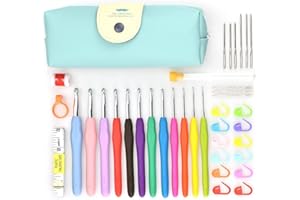 YINVA Häkelnadel Set 41pcs Häkel Set, Häkelnadeln Stricken Nadeln Kit Bunte Ergonomische Soft Gummi Comfort Grip, Häkelhaken Set mit Tragbaren Tasche