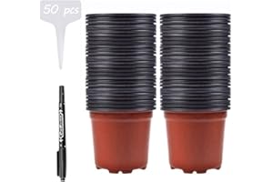 Abimars Small Plastic Plant Pots 10cm for Seedlings, 50PCS Nursery Seedling Pots, Flower with Markers and Marker Pen
