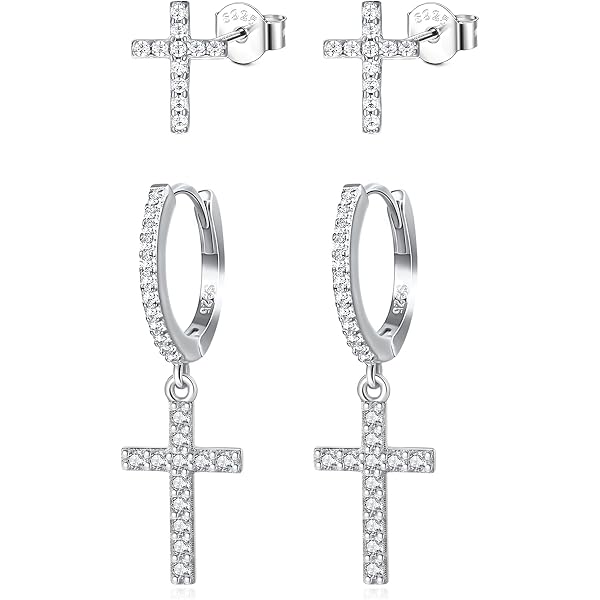 Piccoli orecchini a forma di croce in argento sterling: semplici