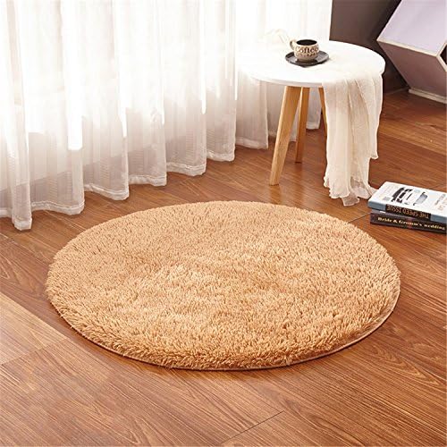 LIYINGKEJI Round Area Rugs for Kids Room Carpets Children Play Super Soft Living Room Bedroom Home Shaggy Carpet 120cm diameter （47" diameter） (brown)