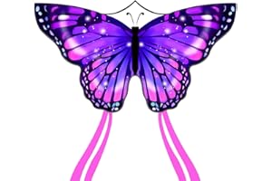 Flying Hoofer Cerf-volant papillon violet pour enfants de 4 à 8 ans et 8 à 12 ans et adultes, facile à voler, grand cerf-volant à ligne unique de 140 x 71 cm pour l'extérieur, le parc ou la plage.