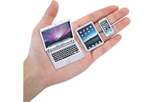 cobee Lot de 3 Mini Figurines en métal pour Ordinateur Portable, Tablette, Smartphone - pour Maison de poupée, Miniatures, scène d'ordinateur, Accessoires de Meubles de Maison de poupée