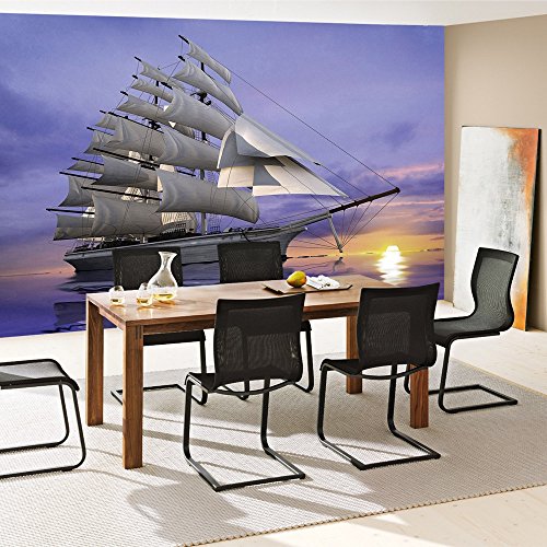 Vlies Fototapete PREMIUM PLUS Wand Foto Tapete Wand Bild Vliestapete – Wasser Meer Segelboot Segelschiff Sonnenuntergang – no. 2835, Größe: 368 x 254 cm Vlies - 8
