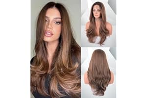 VEBONNY Lace-Front-Perücke, Afro-Perücke für Frauen, lange braune Ombre-Perücke, synthetische Perücke, braune Lace-Front-Perücke für Frauen, 22 Zoll VEBONNY-005