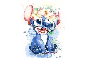 Amiiba DIY Paint by Numbers Kits, Stitch Life, Colorful Flowers and Bubbles 16x20 inch Acrylic Painting by Number Wall Art Crafts (Stitch, without Frame)