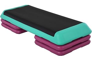 HOMCOM Stegbräda aerobics fitness träningscykel stepper höjdjusterbar 10cm/15 cm/20 cm PVC PP svart+grön+lila 110 x 40 x 20 cm